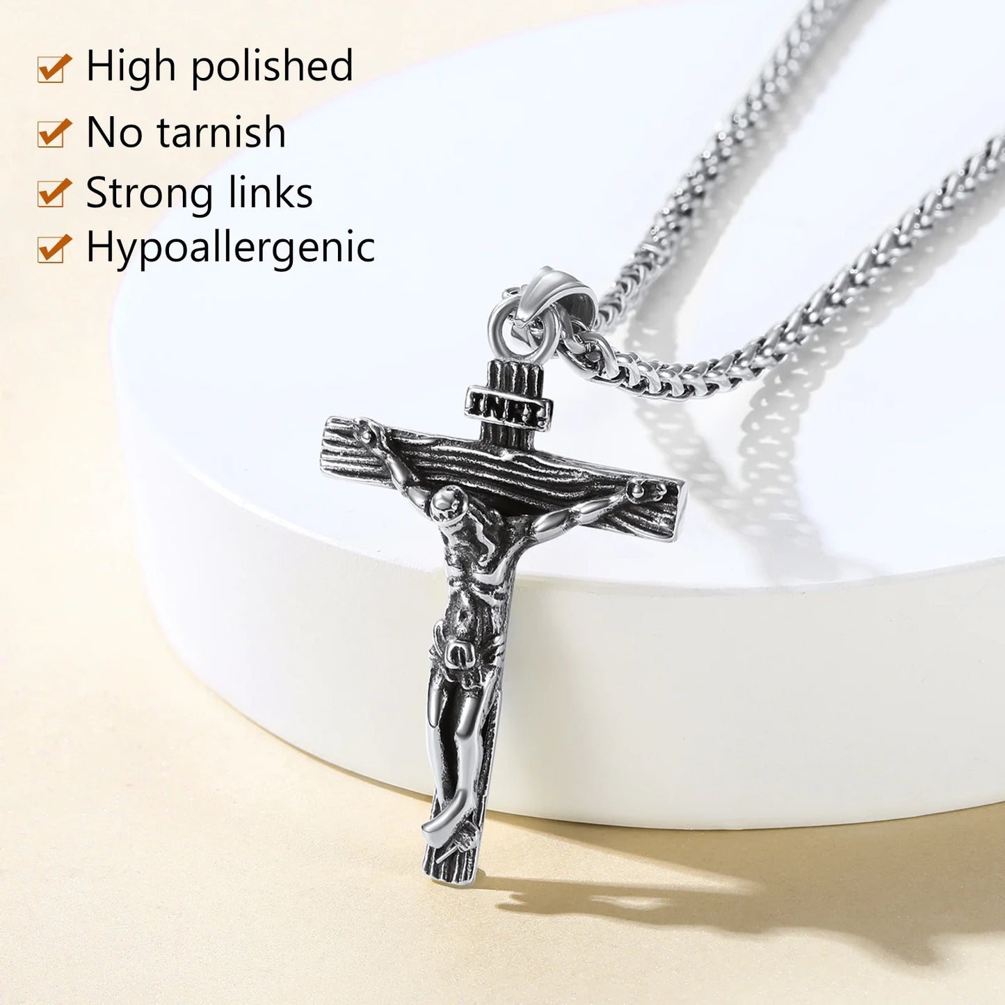 Men Cross Necklace Stainless Steel INRI Crucifix Pendant Necklace Jesus Piece Religious Praying Jewelry for Christian Dad Father'S Day Gift