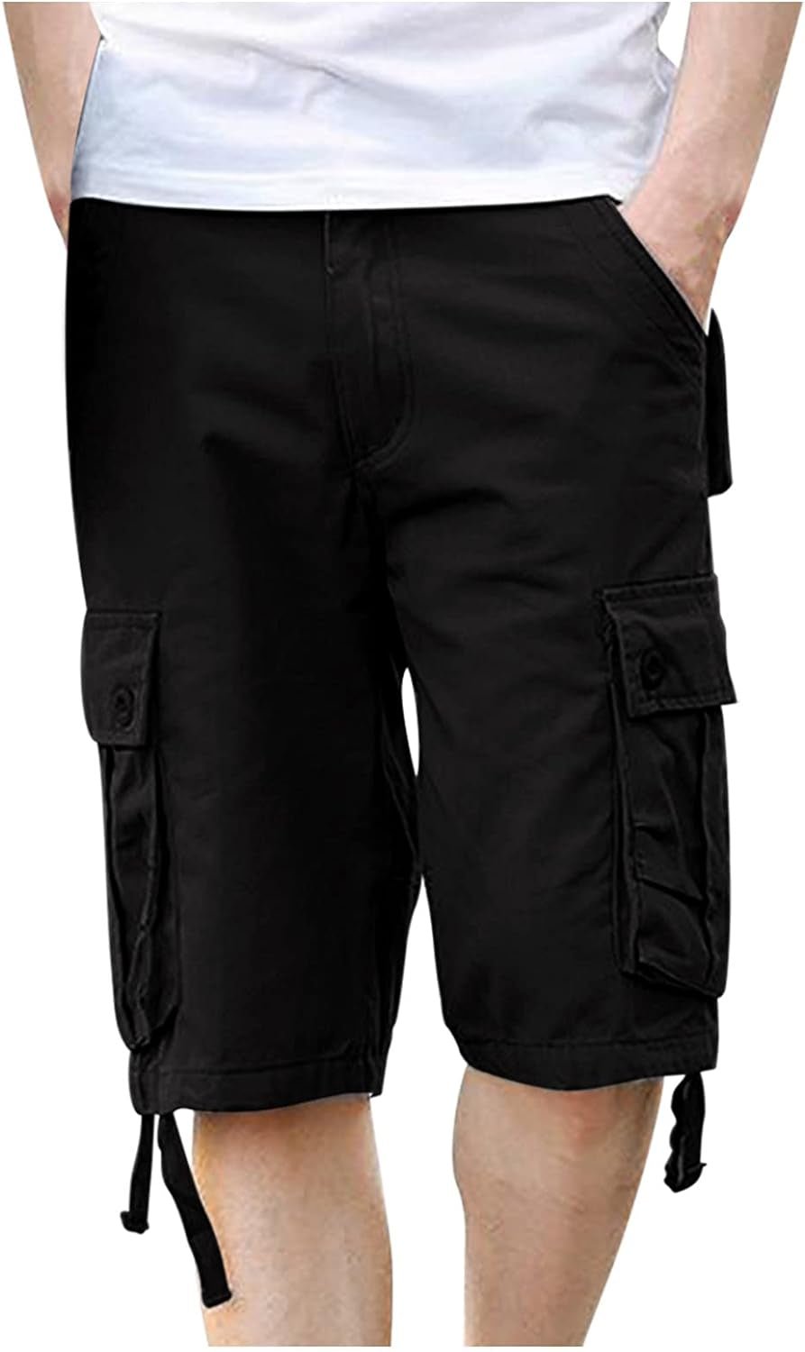 Men'S Shorts Summer Men Cotton Loose Shorts Casual Cargo Shorts Outdoors Pocket Beach Short Pants Black
