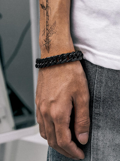 12Mm Cuban Chains Bracelets for Men Black Chunky Stainless Steel Franco Link Bracelet Father'S Day Hand Bracelet Jewelry Birthday Teen Graduation Gifts 7.5 Inch