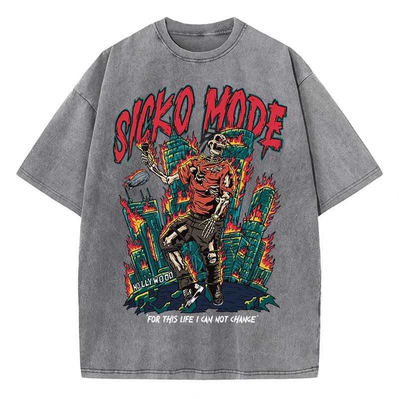 American Vintage T-Shirt Men Fashion Street Clothing Washed Old Cotton Streetwear Skeleton Singer Graphic Tshirts Fashion Tshirt