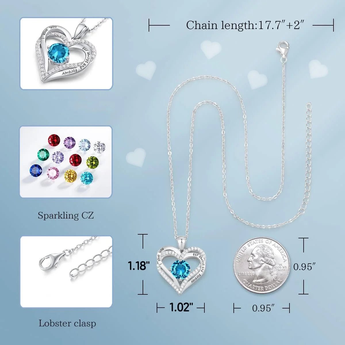 Love Pendant Necklace with Zirconia Birthstone, Women'S Jewelry Gift for Christmas, Birthday, Anniversary