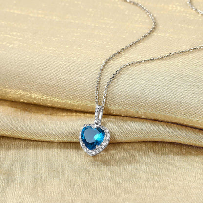 December Synthetic Turquoise Gemstone Pendant 925 Sterling Silver Choker Necklace CZ Love Heart Necklace for Women Wife Mom Daughter