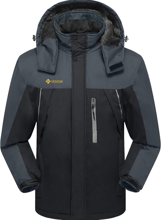 Men'S Windproof Ski Jacket Warm Raincoats Snowboarding Hooded Parka with Multi-Pockets