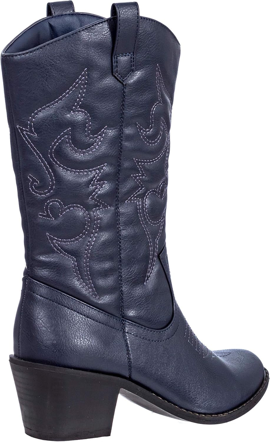Cowboy Boots for Women Mid-Calf Boot Embroidered Stiching Western Cowgirl Boots Low Stacked Heel