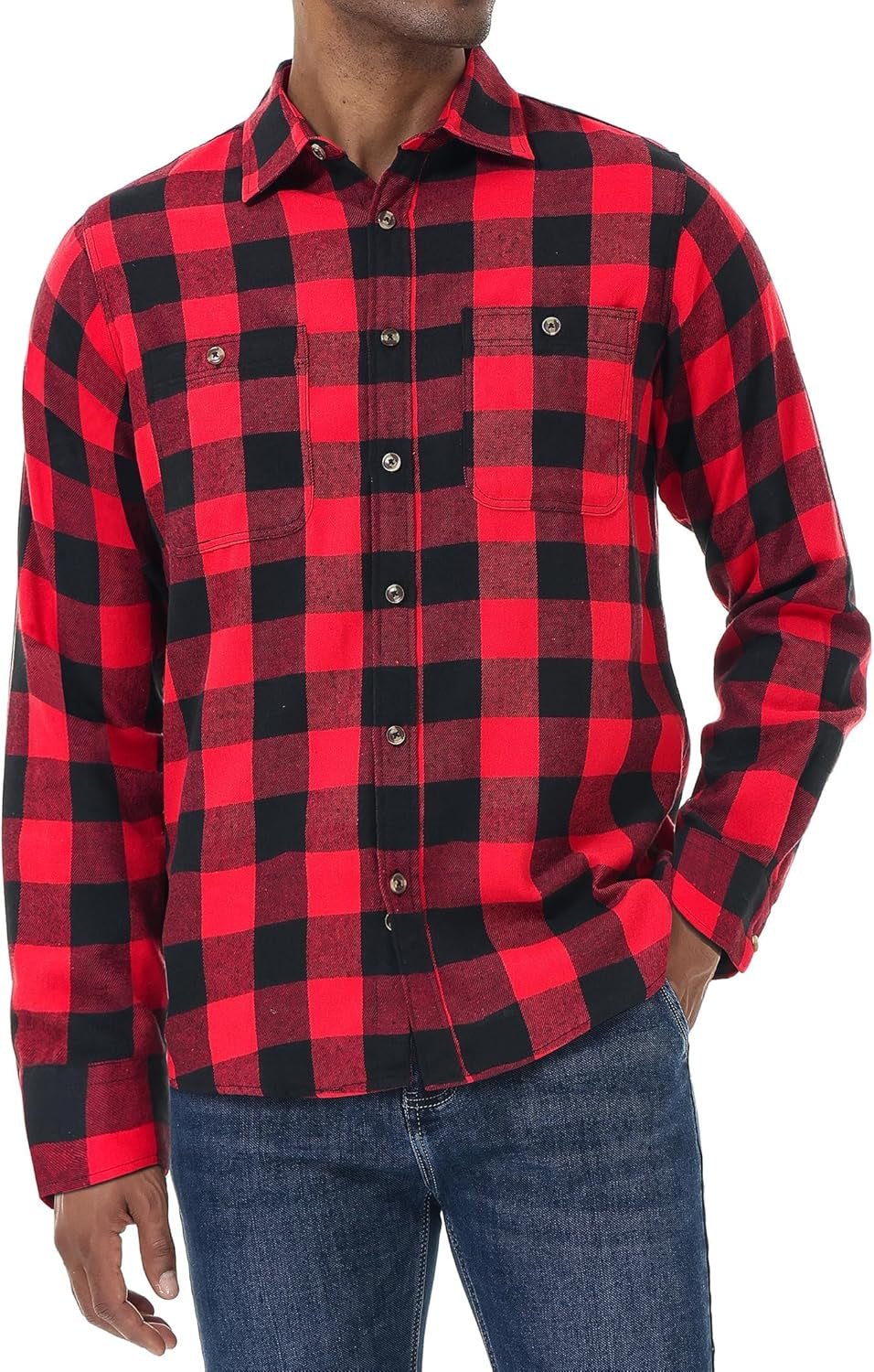 Flannel Shirt for Men Plaid Long Sleeve Casual Button down Shirts Regular Fit Cotton Buffalo Checkered Top with Pockets