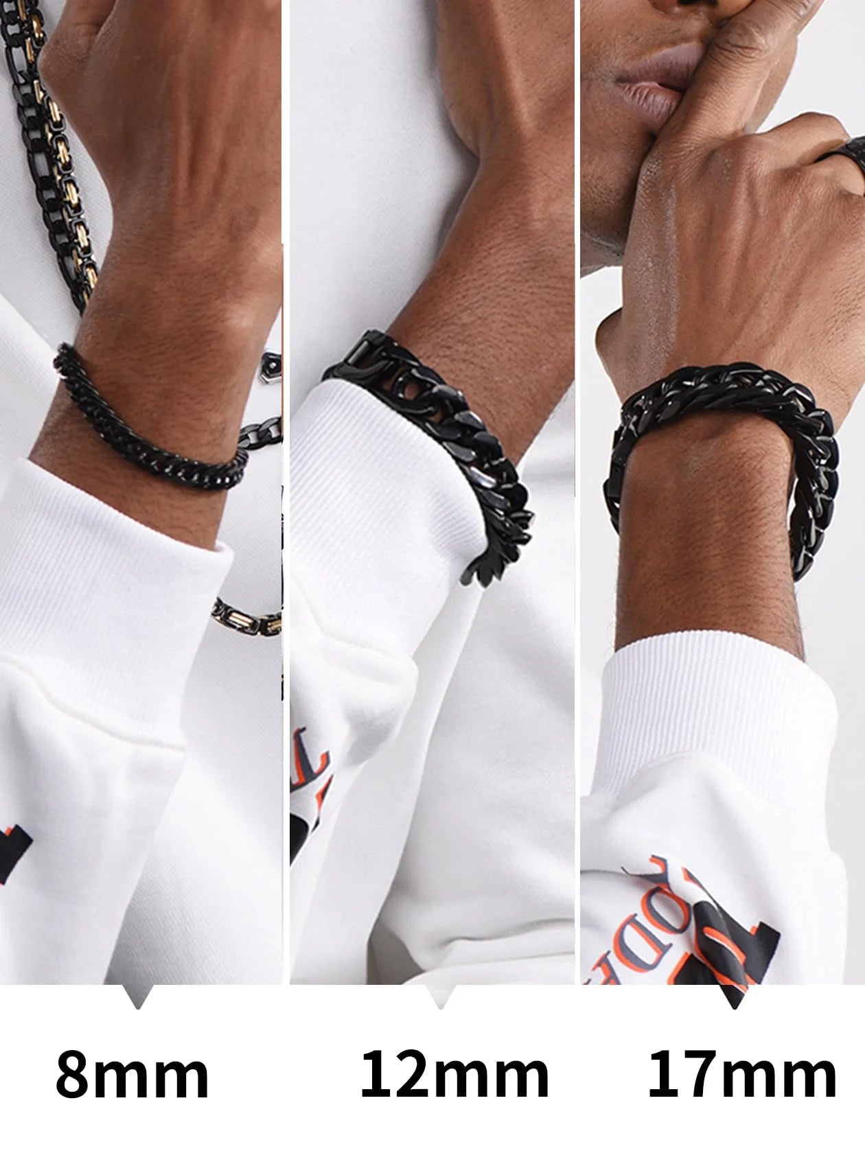 12Mm Cuban Chains Bracelets for Men Black Chunky Stainless Steel Franco Link Bracelet Father'S Day Hand Bracelet Jewelry Birthday Teen Graduation Gifts 7.5 Inch