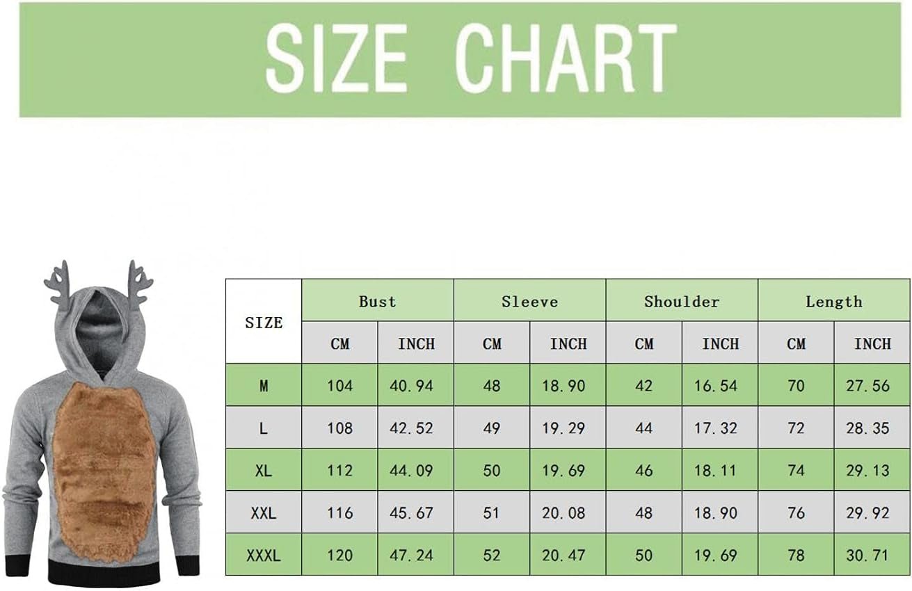 Hoodies for Mens Christmas Winter Ugly Mens Hoodies Reindeer Feather Stitching Hooded Hoodies Tops