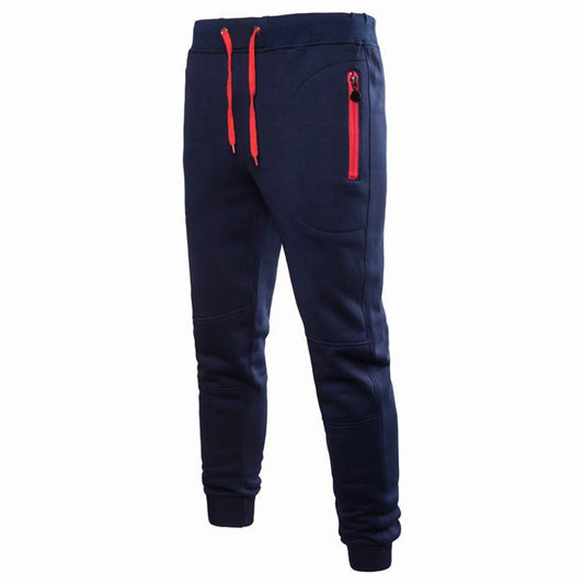 Men'S Solid Color Sports Pants Elastic Waist Lace-Up Slim Fit Workout Trousers Zipper Pockets Joggers Sweatpants