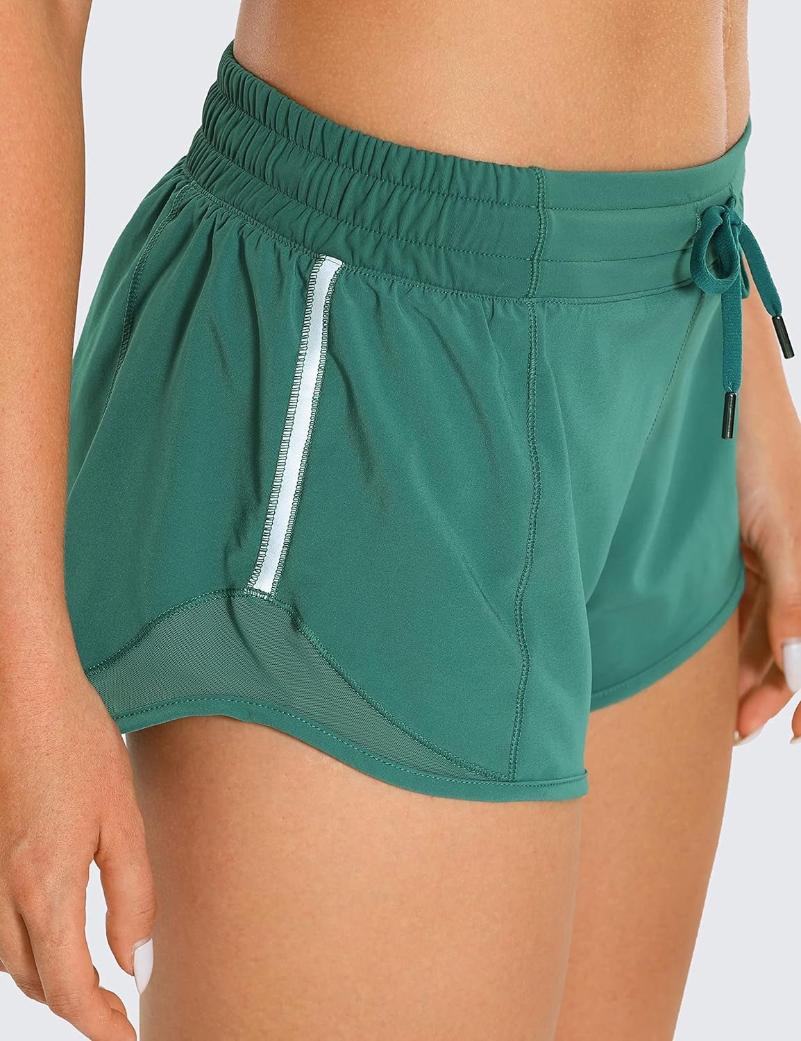 Athletic Shorts for Women with Zip Pocket, 2.5" Mid Waist Mesh Liner Shorts for Running Gym Workout Smoky Green Medium