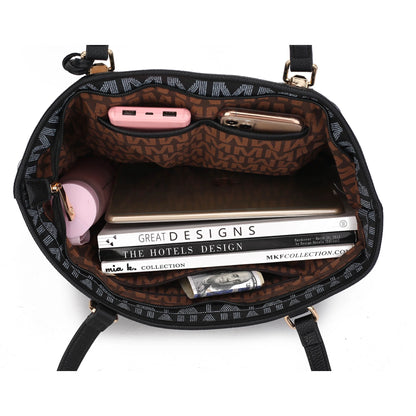 by Mia K. Marimar Women'S Tote Bag with Pouch and Wristlet, Signature 4 Piece Set - Chocolate Brown