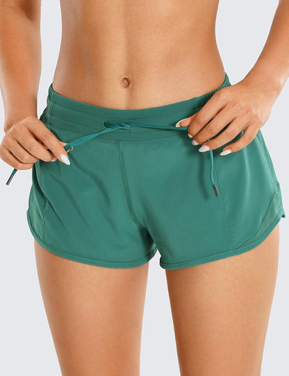 Athletic Shorts for Women with Zip Pocket, 2.5" Mid Waist Mesh Liner Shorts for Running Gym Workout Smoky Green Medium