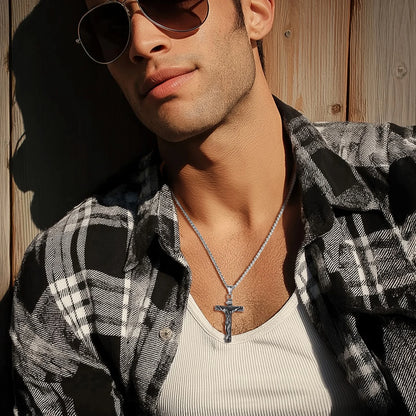 Men Cross Necklace Stainless Steel INRI Crucifix Pendant Necklace Jesus Piece Religious Praying Jewelry for Christian Dad Father'S Day Gift