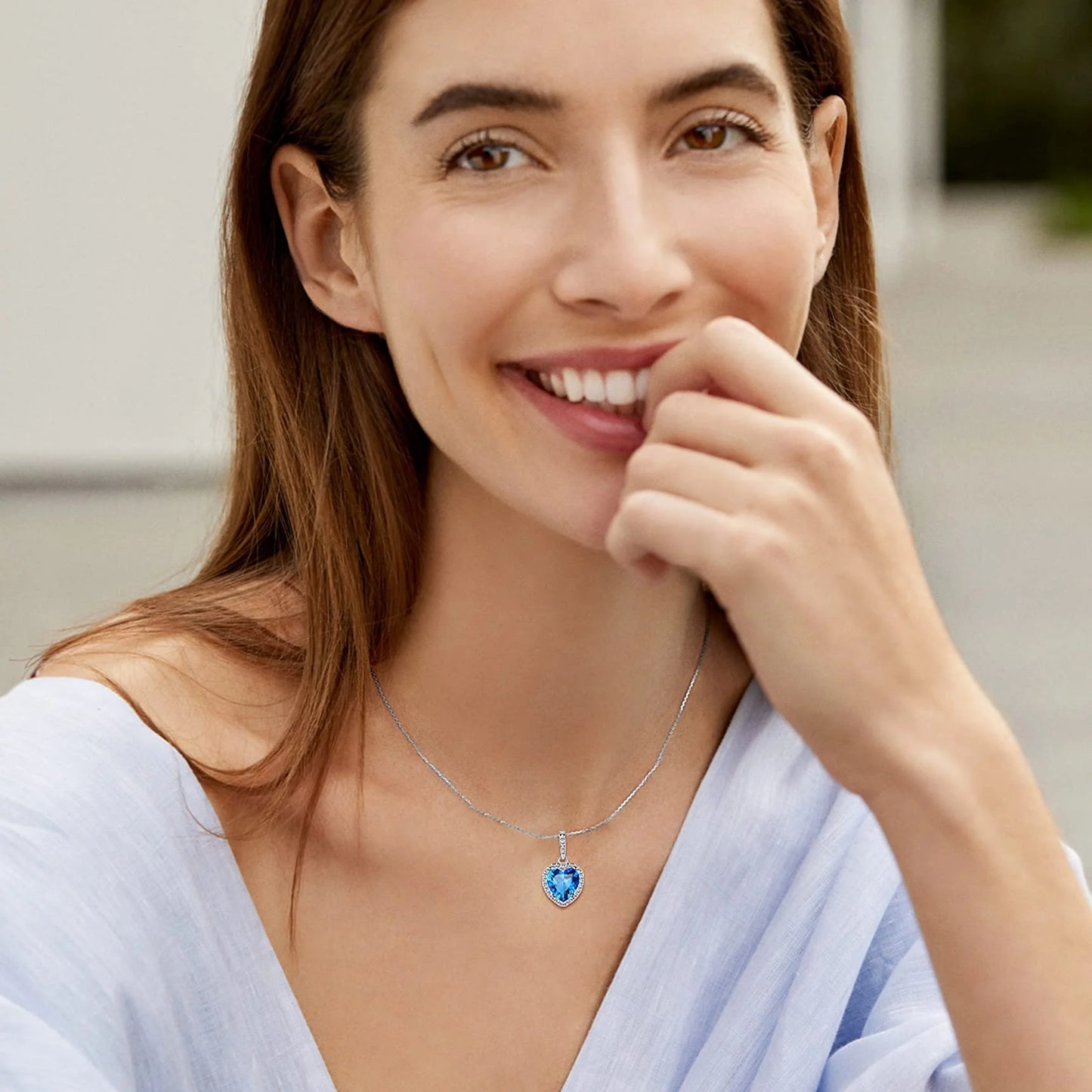 December Synthetic Turquoise Gemstone Pendant 925 Sterling Silver Choker Necklace CZ Love Heart Necklace for Women Wife Mom Daughter